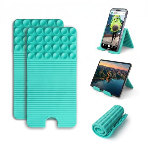 Neliangia Flexible Silicone Phone Stand with Suction Cups & Charging Port Cutout, Foldable Handheld Camera Grip Holder for All Smartphones, Turquoise 1 Pack