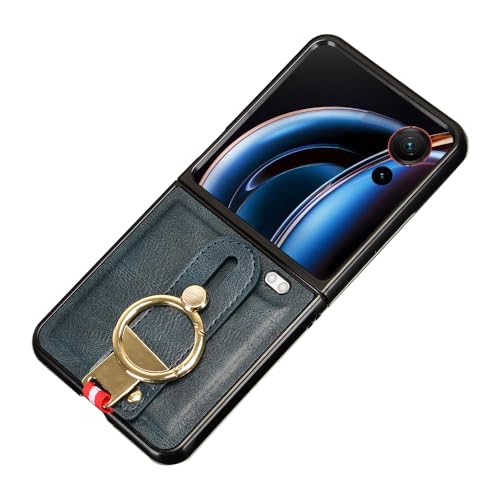 CYBERGARAGE�EFor Nubia Flip 3 �P�[�X �ϏՌ� �J�o�[ �܂肽���݌^ PU���U�[ �����h�~ �l�b�N�X�g���b�v�t�� �����O�t�� For ZTE �k�r�A �t���b�v3(�u���[)