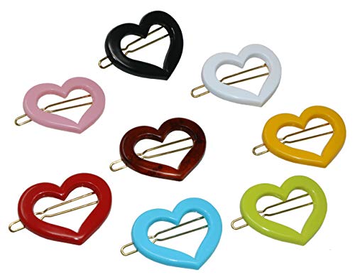 Parcelona French Love Hearts Small 1 1/4” Celluloid Set Of 8 Side Slide In Hair Clip Barrettes #TOP6