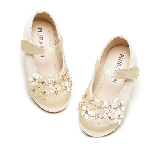 Image of PHIRAMIN Toddler Flower Girl Glitter Dress Shoes Little Girl Ballet Flats Bow Wedding Party
