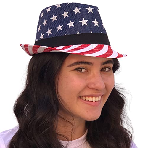 Silverfever Patriotic Fedora Hat W Stripes And Stars American Colors Trilby Hat (Usa Flag) #TOP20