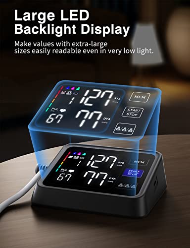 Automatic Blood Pressure Monitor Upper Arm with Large Backlit Display, Accurate Digital BP Monitor with Adjustable Cuff 8.7"-16.5", 3x199 Sets Memory, Include Batteries and Type C Cable - Image 4