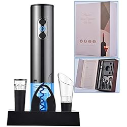 YUDONX Sacacorchos Eléctrico Abrebotellas Eléctrico.Profesional Automatico Abrelatas de Vino.con Cable de Carga USB y Base , Cortacápsulas, Vertedor, Tapón de Vino Silicona de Vacío,Caja de Regalo.
