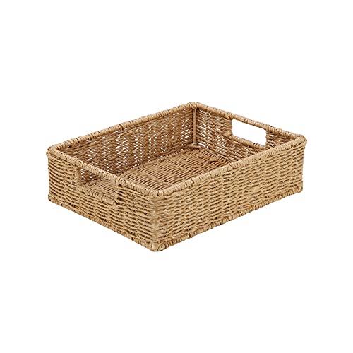 Image of DECOWAY Wicker Seagrass Kauna Grass Water Hyacinth Rattan Cane Storage Rectangular Basket - (Beige Color) (12 inchL X 8 inchW X 4 inchH)