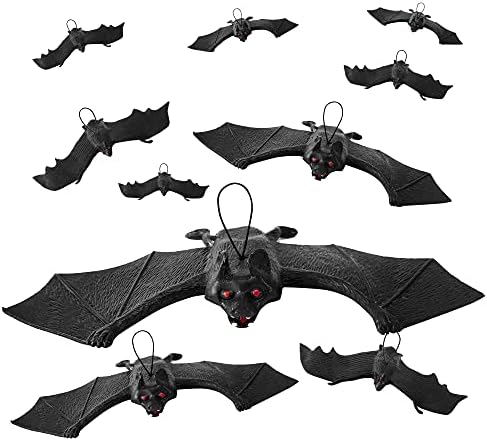 10pc Black Bats Halloween Bats - Rubber Bats Halloween Decoration Hanging Bats - Plastic Bats Spooky Halloween Decorations Hanging Bat Decorations - Fake Bat Hanging Bats Halloween Hanging Decorations