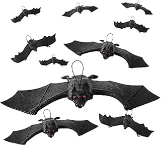 10pc Black Bats Halloween Bats - Rubber Bats Halloween Decoration Hanging Bats - Plastic Bats Spooky Halloween Decorations Hanging Bat Decorations - Fake Bat Hanging Bats Halloween Hanging Decorations