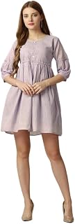 FRENCH CROWN Woman Cold Turkey Pink Striped Premium Cotton Dress