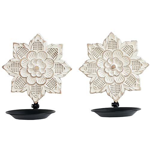Farmhouse Wall Sconces Set Of Two Candle Holder, Hanging Sunflower Rustic Candle Holder, Handmade Wooden Candle Holder Wall Decor, White Wall Candle Sconces For Home Bedroom Living Room #TOP3