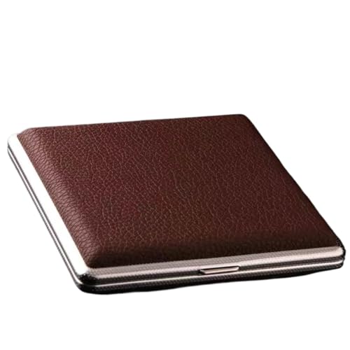 LZWNBX タバコケース レザー&金属混合素材 ワンタッチオープン式 両面収納 持ち運び便利 タバコ収納ケース(5個入り) (9.5*9.8*1.9cm,色-2)