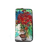 Cartera de piel pintada a mano – **Jarrón con amapolas y otras flores del campo** del famoso pintor holandés