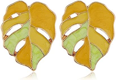 2 Pairs African Natural Monstera Leaves Stud Earrings Set Enamel Tropical Plant Palm Leaf Drop Dangle Earrings for Women Beach Ethnic Summer Boho Jewelry-1 - Image 2