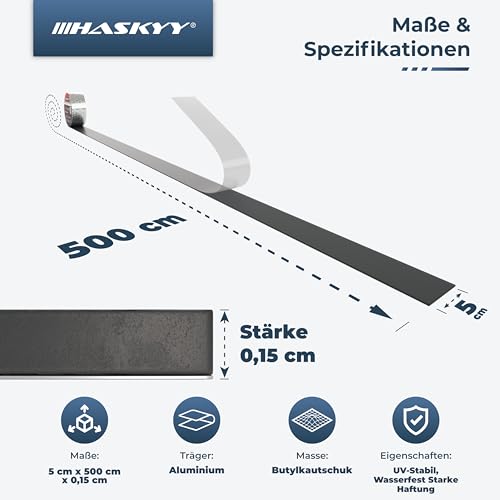 Wasserdichtes Klebeband Butylband I 5cm*5m hochwertig selbstklebend mit Aluminiumfolie I Butyl-Tape alterungsbeständig korrosionsbeständig UV-beständig