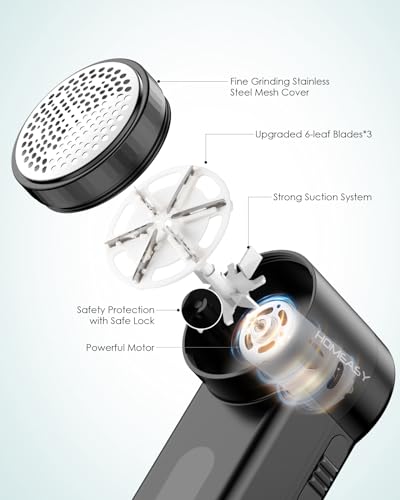 Fabric Shaver, HOMEASY Portable Lint Remover Debobbler Clothes Shaver, Bobble Remover for Clothes Adjustable 2 Speed Lint Shaver with 3 Blades Included (Black) - Image 3