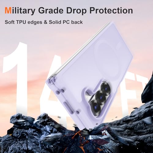 Image of ORETECH Magnetic Case Compatible with Samsung Galaxy Z Fold 6 Case, Translucent Back Non-Slip Hard PC Shockproof Bumper Protective Phone Case Cover for Samsung Z Fold 6 - Light Purple