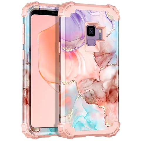 Casetego Compatible with Galaxy S9 Case,Shockproof 3 Layer Heavy Duty Hard PC+Soft Silicone Bumper Rugged Anti-Slip Protective Cover Cases for Samsung Galaxy S9,Rose Gold/Purple Cover