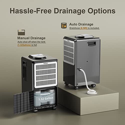 Fehom 130 Pints Dehumidifiers With Drain Hose And 1.32 Gallons Water Tank - 6000 Sq. Ft Dehumidifier With 24 Hr Timer And Clean Washable Filter, Perfect For Large Basements, Bathroom, Bedroom #TOP5