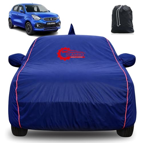 Image of 100% Waterproof Car Cover for Maruti Suzuki Celerio 2021-2026 Model | All-Weather, Dustproof & UV Protection | Heavy-Duty 3-Layer Fabric | Custom Fit with Mirror & Antenna Pocket | Navy Blue