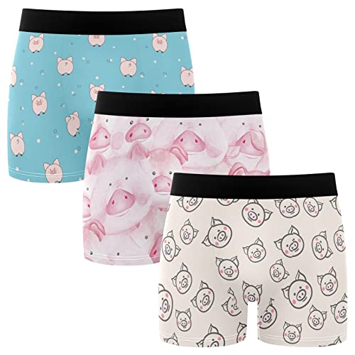 ZZXXB Cute Piggy Pig Mens Boxer Briefs 3 Pack Underwear Breathable Stretch Boxer Trunk S-XXL