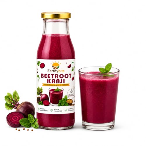 Image of Earthy Bite Beetroot Kanji 250ml | Perfect Natural Fermented Drink | Made with Mustard Seeds Himalayan Pink Salt and Water | Gut Friendly | No Preservatives or Artificial Additives