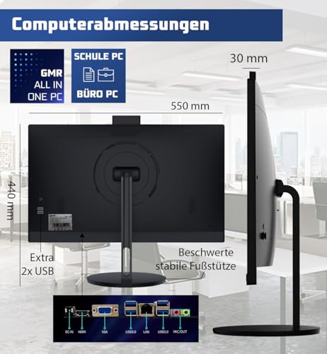 GMR All in One Desktop Computer mit i7 | 24 Zoll Display - Tastatur & Maus | 3 Jahre Garantie | 16 GB RAM | 512GB SSD | USB 3 | Windows 11 PRO | Webcam | WiFi + BT