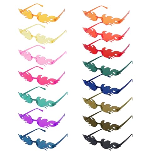Zythrem 15 Pcs Flame Glasses Kids Party Sunglasses Multipack Rimless Colourful Flame Sungglasses Festival Glasses Funky Sunglasses for Women Men Party Hen Pool Party Decorative Adults & Kids