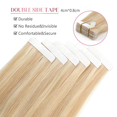 Image of Sixstarhair Highlighted Tape In Human Hair Extensions Seamless Skin Weft Hair Extensions with Dirty Blonde and Platinum Blonde Hair Extensions Double Sided Tapes P18-613# 20inch