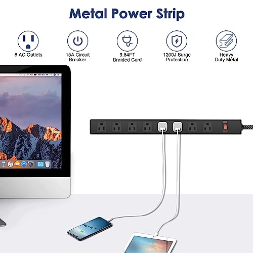 8 Outlet Metal Power Strip with Switch 1200J 10FT 14AWG Braided Cord by ANNQUAN - Used condition - Image 2