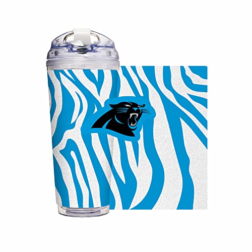 Image of Rico Industries NFL Football Glitter 24oz Acrylic Glitter Tumbler with Hinged Lid, Officially Licensed Double Wall Tumbler with Straw