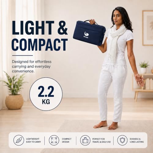 Image of Meditation Chair | Foldable Floor Seat with Cushion and Back Support | for Yoga, Pranayama, Prayer & Cross-Legged Sitting | Portable Metal Frame with Carry Bag | 2 Year Warranty (Dark Blue)