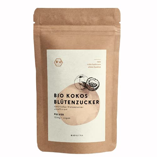 BIONUTRA® Kokosblütenzucker Bio 1500 g, Kokoszucker, nicht raffiniert, natürlicher Blütenzucker...