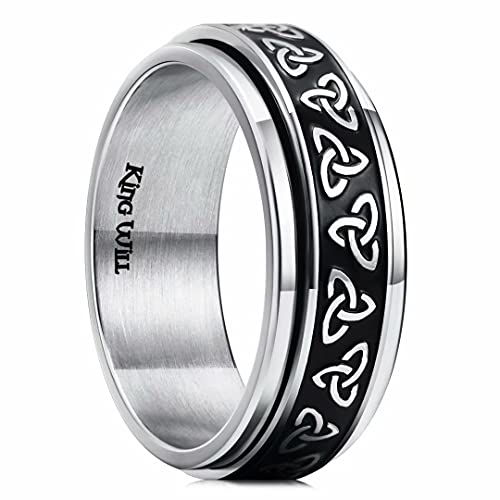 Image of King Will 316L Stainless Steel Spinner Ring for Men Women- 8mm Width Fidget Ring with Dragon /Celtic Knot Pattern, Stress Anxiety Relief Comfort Fit Wedding Band