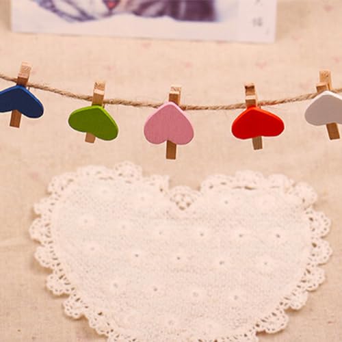 Mini alfinetes de roupa para foto | 50 peças de estacas de para lavanderia em formato de coração fof