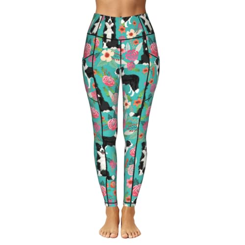 Pantalones de yoga Border Collie mallas florales para tus rutinas de estudio y paseos diarios 2