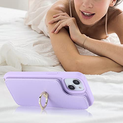 Image of for iPhone 14 Plus Case with Card Holder and Strap for Women,Crossbody Lanyard,RFID Blocking,Stand Ring Kickstand,Snap Clasp,Phone Wallet Cases 6.7 inch(Purple)
