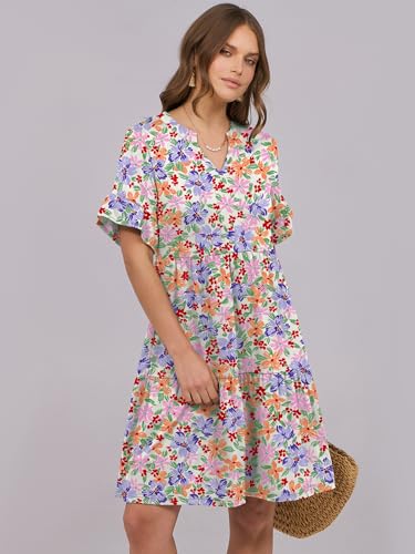 Image of ANRABESS Women's Summer Casual Dress, V-Neck Ruffle Sleeve Tiered Mini Dress, Soft Comfy Fabric with Pockets for All-Day Wear