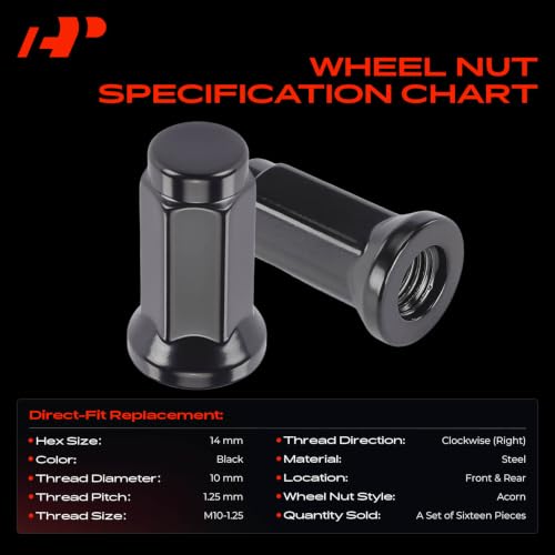 Image of A-Premium Front & Rear M10-1.25 Wheel Lug Nuts, Set of 16 | Compatible with All ATV UTV Models - Arctic Cat ATV & Kawasaki& Suzuki & Yamaha & Honda & Polaris