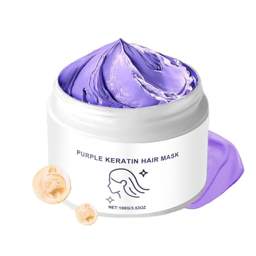 Máscara para el cabello de queratina morada, mascarilla para el cabello de penetración rápida, cuidado seguro sin aditivos, hidrata y revive hilos, perfecto para cualquier tipo de cabello