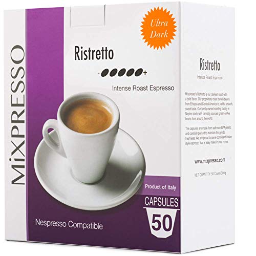 Mixpresso Coffee Espresso Capsules Compatible With Nespresso Original Brewers Single Cup Coffee Pods| 100% from Italy | Intense Roast Espresso, 50 count Coffee Capsules (Ristretto)
