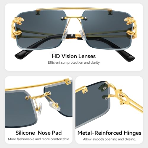 Rimless Sunglasses for Men Square Fashion Shades Tinted Lens Metal Frameless Rectangle Y2K Glasses UV4004