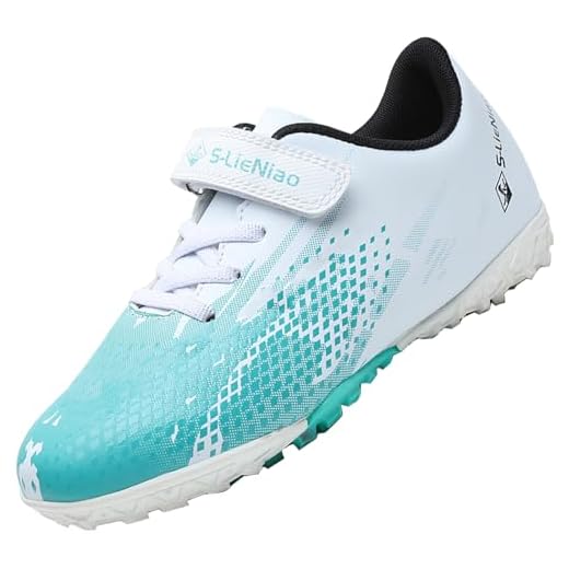 VLOOKST Zapatos de Fútbol Niño Cesped Artificial Zapatillas de Fútbol Zapatillas Deportivas Aire Libre Zapatillas de Futbol Adolescentes Botas de Fútbol Blanco Turquesa 34EU