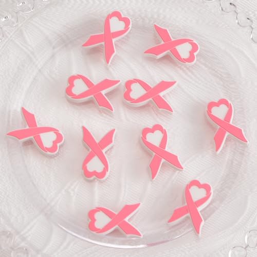 URROMA Pink Ribbon 10Pcs Breast Cancer Awareness Silicone Beads for DIY Necklace Bracelet Jewelry - Image 4
