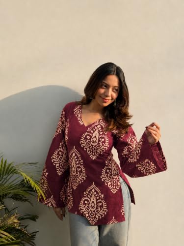 Image of ANNI Designer Cotton Short Kurti for Women | Stylish Kurti | Short Kurti Top | Casual Kurta for Women | Comfortable Cotton Kurtis for Womens
