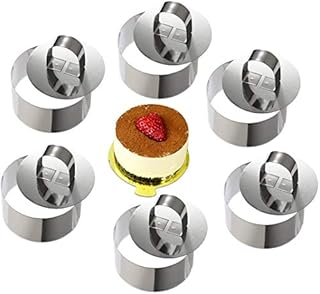 ONEDONE Mousse Rings Stainless Steel Cake Circle Cake Mold with Pusher, 8cm Diameter, Set of 6 (Round)