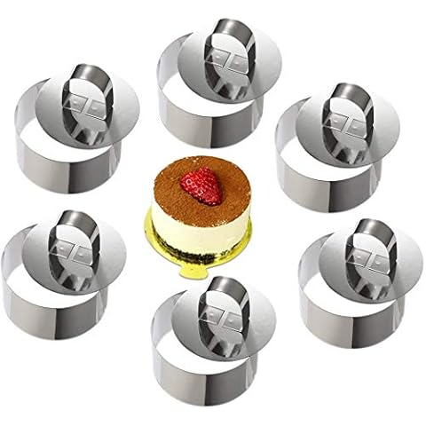 ONEDONE Mousse Rings Stainless Steel Cake Circle Cake Mold with Pusher, 8cm Diameter, Set of 6 (Round) Cover