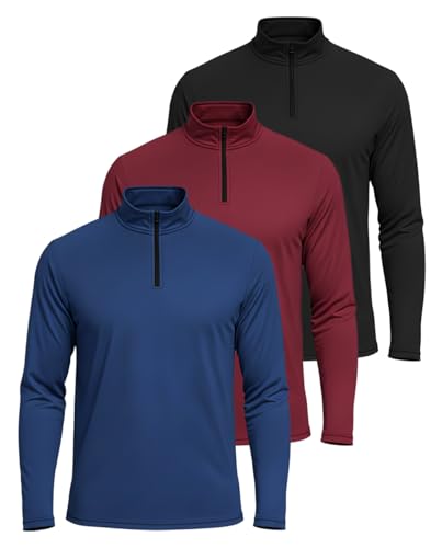 Image of Real Essentials 3 Pack: Men's Dry-Fit Active Quarter Zip Long Sleeve Athletic Performance Pullover (Available in Big & Tall)