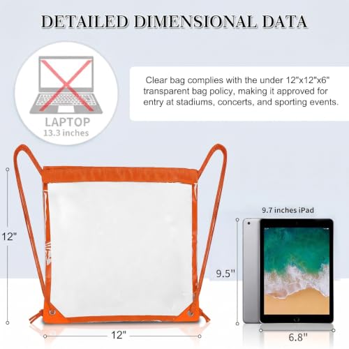 Image of 2Pack Clear Drawstring Backpack, 12x12 Small Clear Drawstring Bags for Stadium Events, Work, Festivals and Sporting Events, Orange