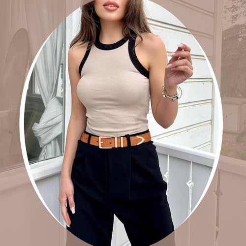 Image of XZQTIVE 3 Pack Women Belts For Jeans Dresses Pants Ladies Leather Waist Belt with Gold Buckle