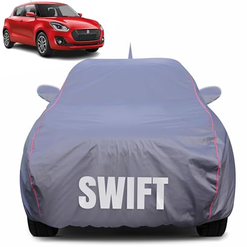 Image of 100% Waterproof Car Body Cover for Maruti Suzuki Swift (2018-2023) Mirror Pocket (Heat & UV Resistant, Triple Stitched, Soft Lining, Bottom Elastic & Piping) Grey