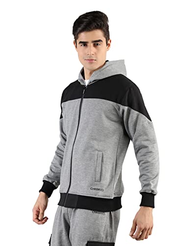 Image of CHKOKKO Fleece Men Winter Sports Gym Track Zipper Stylish Standard Length Jacket Anthrablue XL,Grey