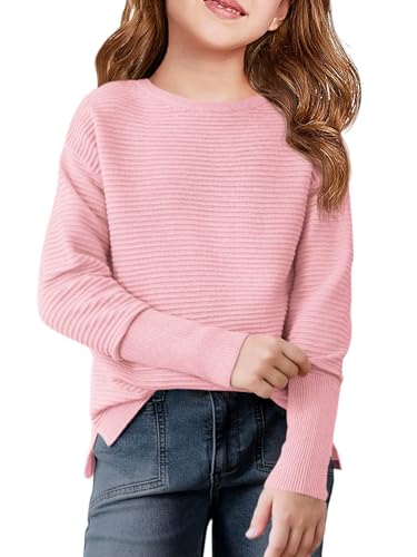 Image of Haloumoning Girls Fall Sweater Kids Ribbed Knit Split Pullover Tops 5-14Y